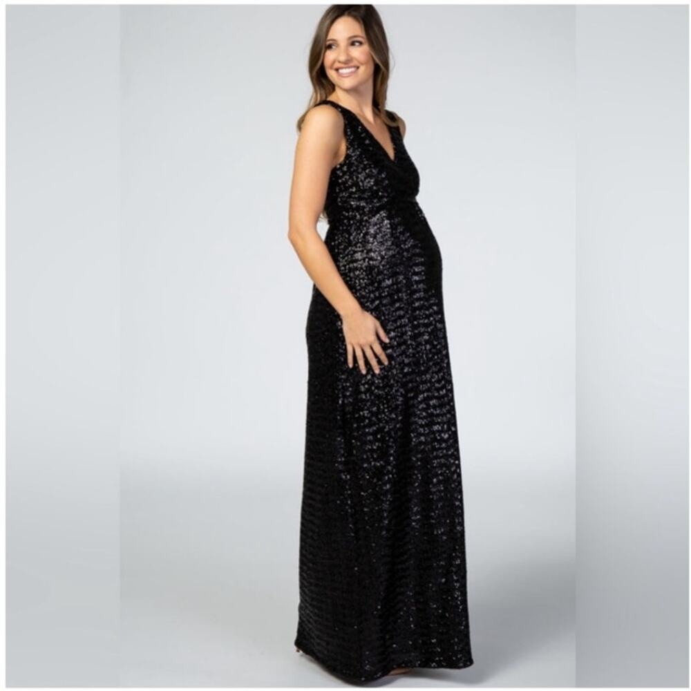 PinkBlush Black Sequin Long Maxi Maternity Dress Size XL